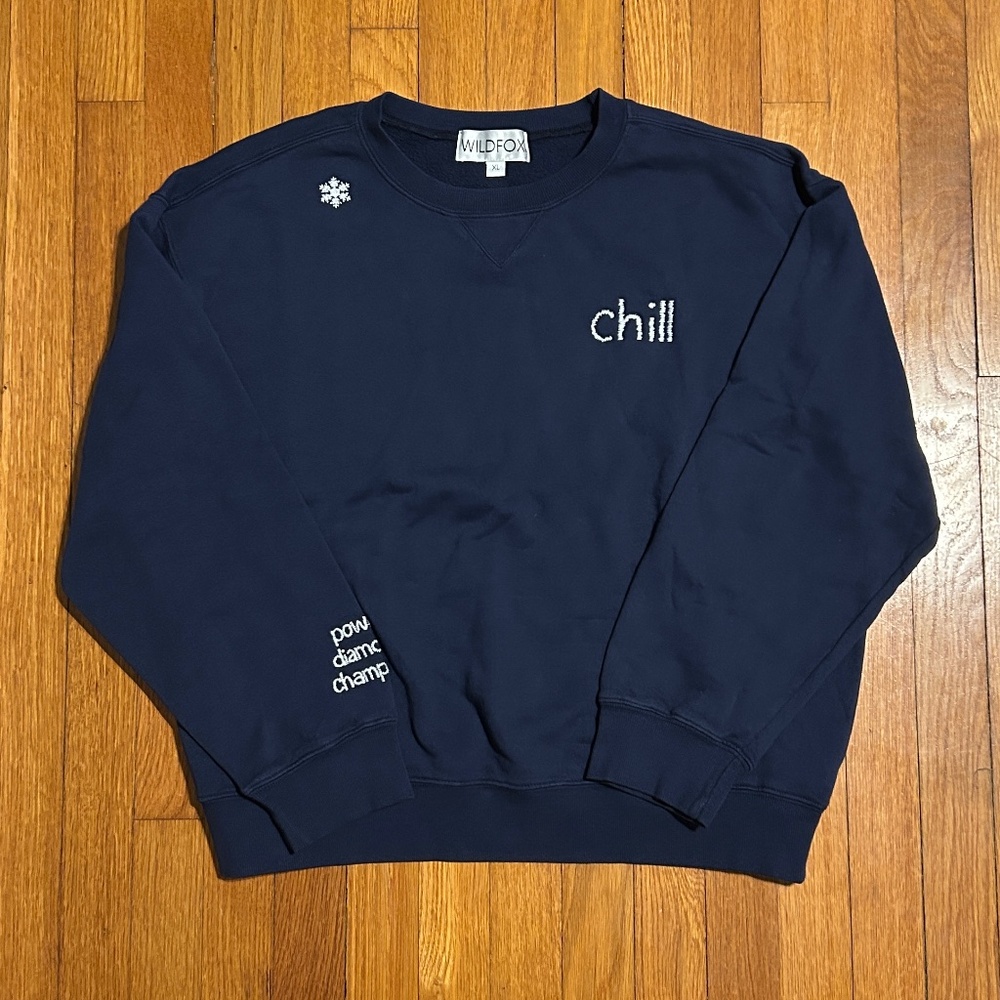 WILDFOX On Mountain Time Navy Crewneck Sweatshirt Women's Size XL